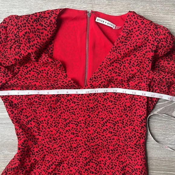 Alice + Olivia Polly Fit Flare Leopard Print Long Sleeve Mini Red Dress - Picture 13 of 15